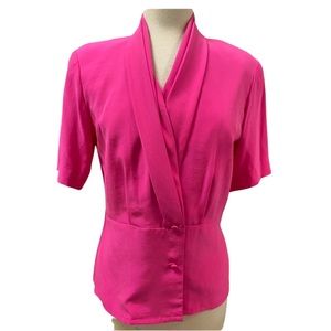 Lovely DANA BUCHMAN Fuschia Pink Silk Blouse Shawl Collar Sz 6/8 ( Medium) NEW